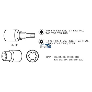 Bity Torx 3/8", zestaw 34 szt.