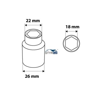 Nasadka sześciokątna 3/8", 18 mm