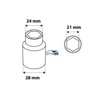 Nasadka sześciokątna 3/8", 21 mm