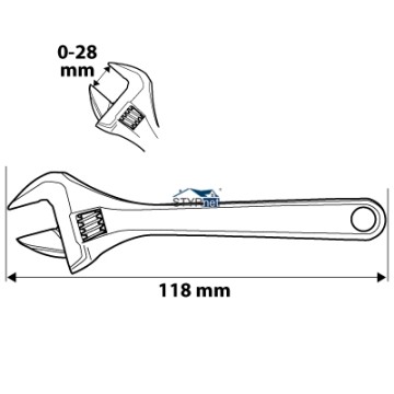 Klucz nastawny krótki 118 mm, zakres 0-28 mm