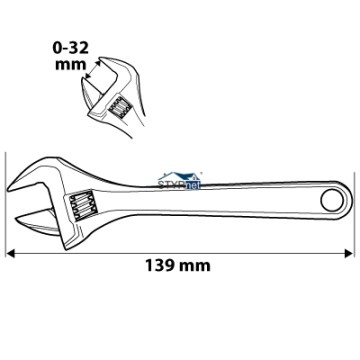 Klucz nastawny krótki 139 mm, zakres 0-32 mm