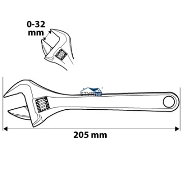 Klucz nastawny 205 mm, zakres 0-32 mm