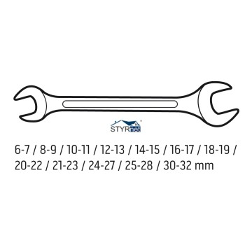 Klucze płaskie dwustronne 6-32 mm, zestaw 12 szt.