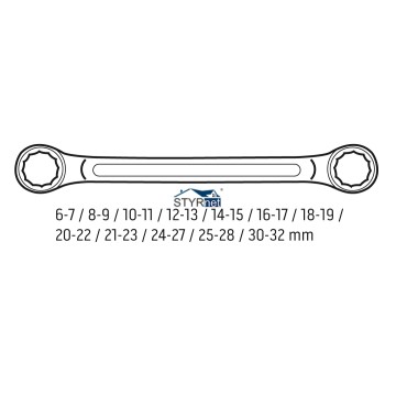 Klucze oczkowe odgięte 6-32 mm, zestaw 12 szt.