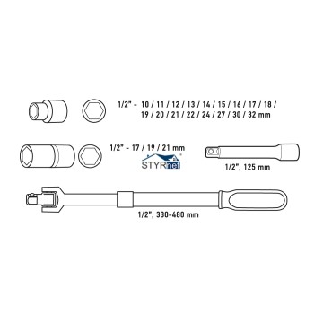 Klucz udarowy, akumulatorowy 2x18V/2.0Ah, z zestawem nasadek 1/2"