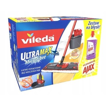 MOP PŁASKI Z WIADREM VILEDA ULTRAMAX BOX + AJAX 1L