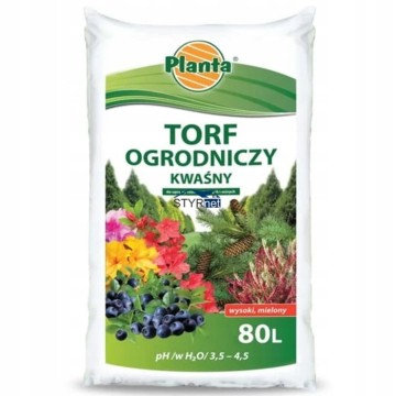 Torf KWAŚNY OGRODNICZY PLANTA DO ROŚLIN KWASOLUBNYCH BORÓWEK 3,0-4,0 pH 80L