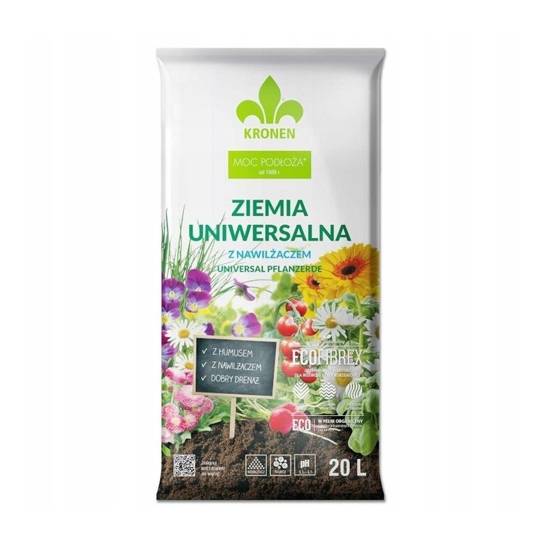 KRONEN ZIEMIA UNIWERSALNA Z NAWILŻACZEM DO ROŚLIN OGRODOWYCH DOMOWYCH 20L KRONEN ZIEMIA UNIWERSALNA Z NAWILŻACZEM DO ROŚLIN OGRODOWYCH DOMOWYCH 20L