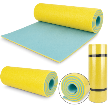 Karimata turystyczna 180cm x 50cm niebiesko-żółta GIMNASTYCZNA DO JOGI ĆWICZEŃ DWIE GUMKI