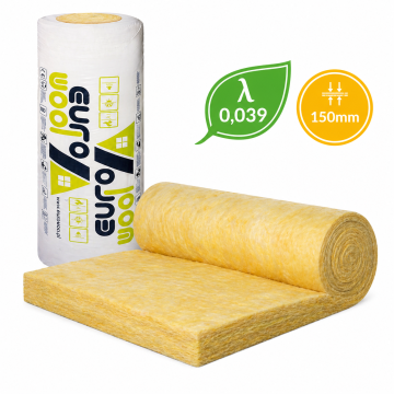 WEŁNA SZKLANA EUROWOOL M-11 MINERALNA 039 150mm NA PODDASZE 4,80m2 ROLKA