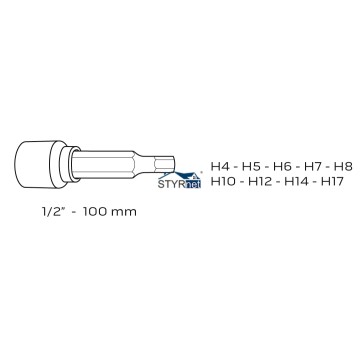 Końcówki sześciokątne na nasadce 100 mm, zestaw 9 szt.