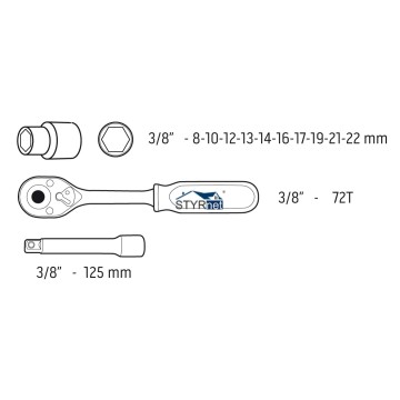 Klucze nasadowe 3/8", zestaw 12 szt.