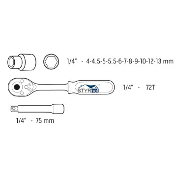 Klucze nasadowe 1/4", zestaw 14 szt.